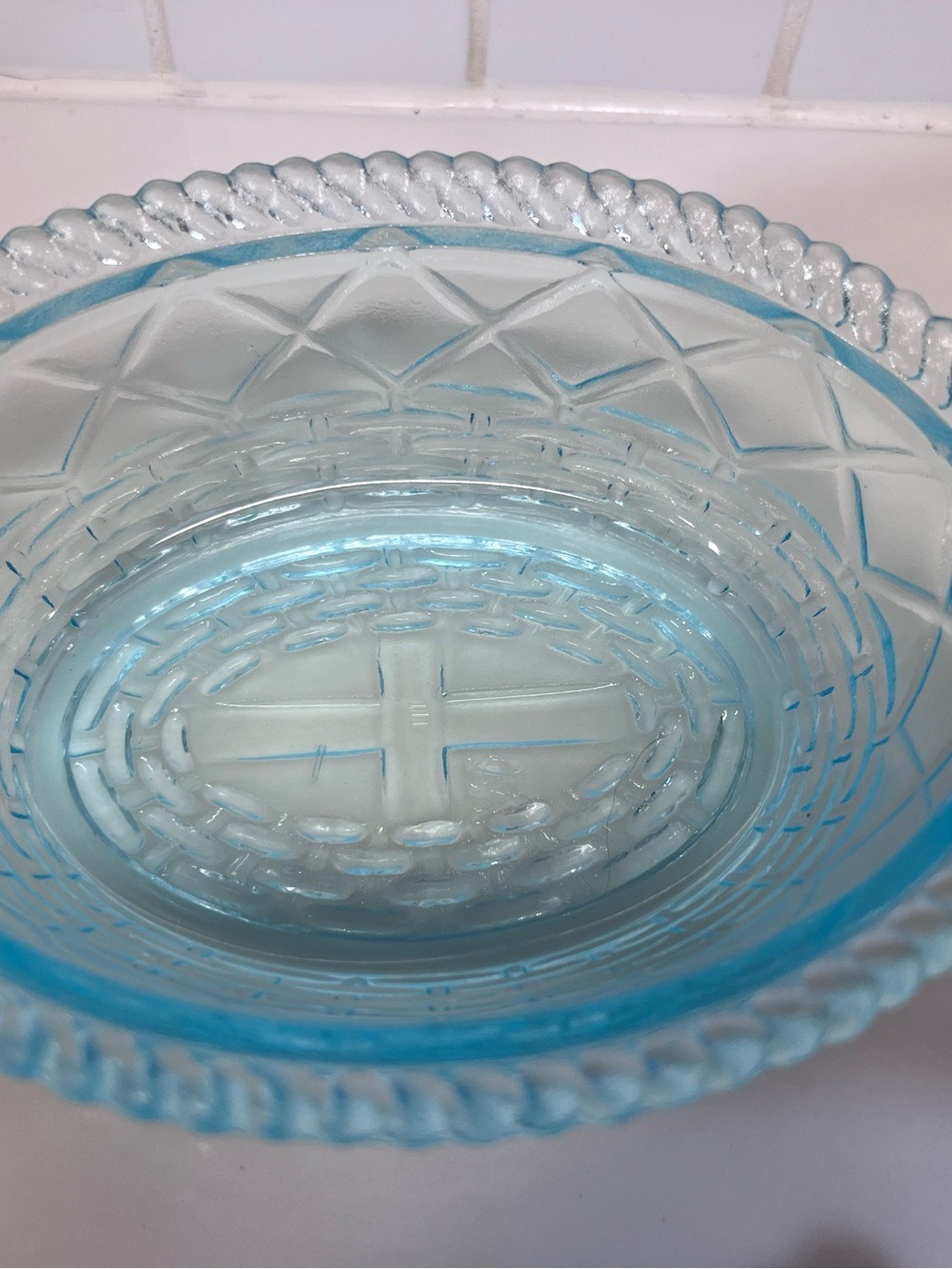 Vintage Westmoreland Hen On Nest Covered Glass Dish Cornflower Light Blue - Picture 9 of 12